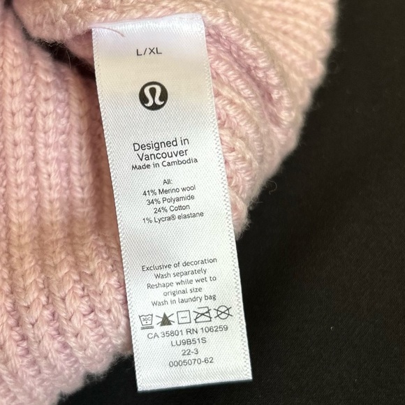 Lululemon RIBBED MERINO WOOL BLEND KNIT BEANIE size L/XL Pink - Picture 4 of 8